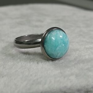 Amazonite Ring Natural Gemstone Adjustable Stainless-Steel Ring Crystal